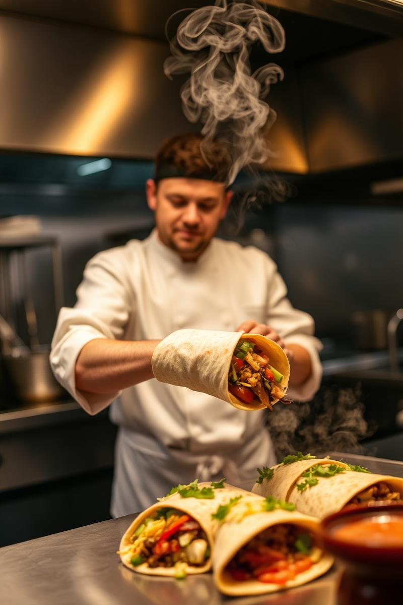 Chef preparing burritos